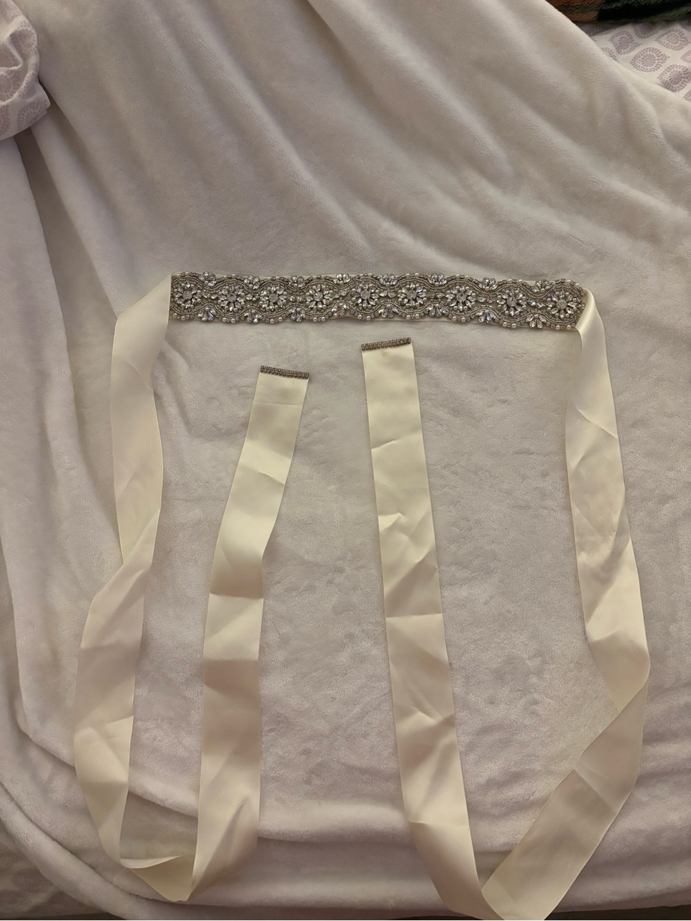 Crystal Beaded Satin Ribbon Sash - Ivory